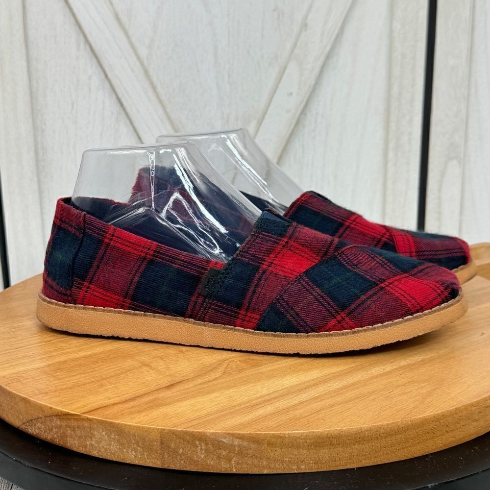 Toms‎ Tartan Plaid Flannel Alpargata Slip On Flats Shoes Red Blue 9